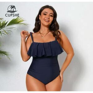 NWT Womens Cupshe Ruffle Flounce Navy Blue Swimsuit Bathing Suit - Sz L